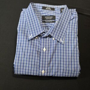 Nordstrom Men's Blue Cotton Checkered Long‎ Sleeve Dress Shirt, 20/38